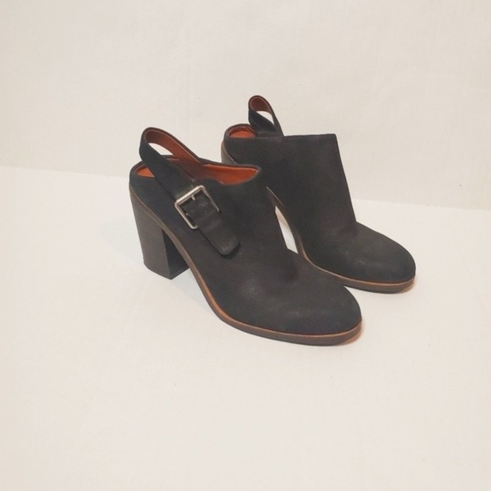 Lucky Brand Black Leather Machiko Slingback Buckle Mules Booties